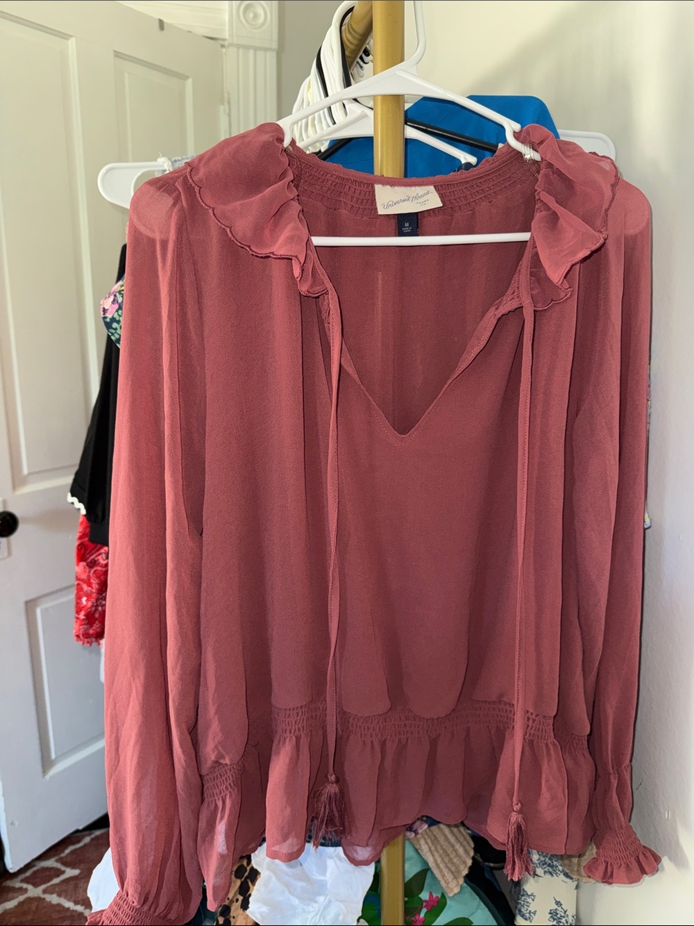 Universal Thread Rose Mauve Ruffle Tie-Neck Blouse